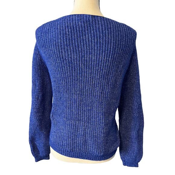 Gianni Bini GB Blue Cable Knit Pullover Long Sleeve Sweater Size Medium - Picture 3 of 5